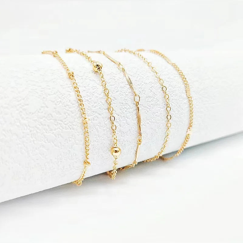 5 Pcs /set Silver plated Stainless Steel Anklet for women, men. Summer Beach Bracelet Accessories.