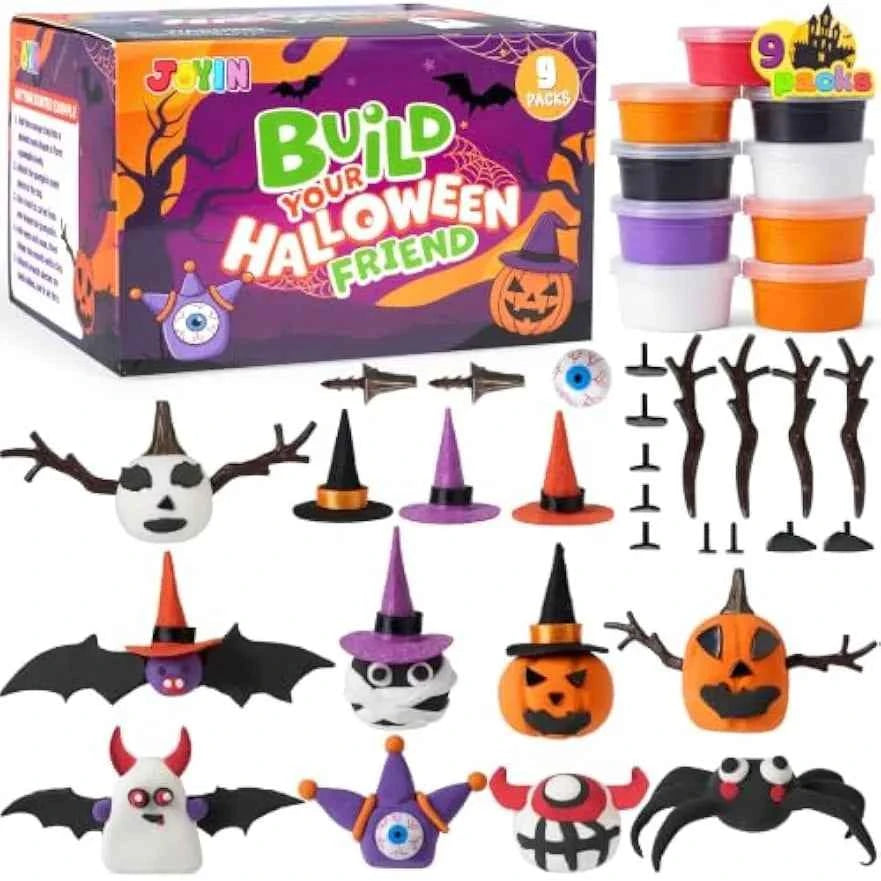 Halloween Craft Air Dry Clay Kit. 9 Packs Modeling Clay DIY Make Characters Kit. Ultra Light and Soft for Halloween Arts and Craft Activities.