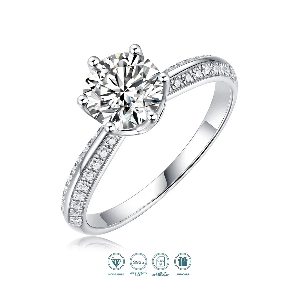 1pc 1ct, 2ct, 3ct Moissanite Ring. 925 Sterling Silver 18K Gold Plated Elegant Gift Jewelry for Women. Comes with GRA Certificate