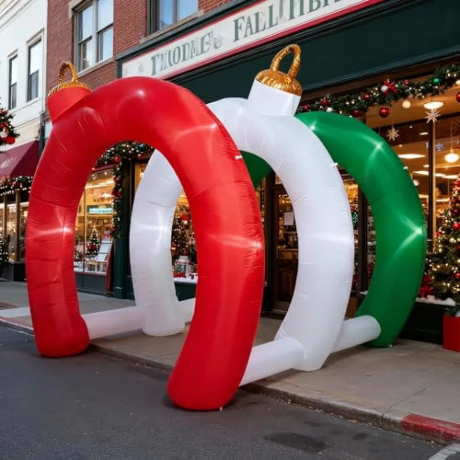 10.5 FT Christmas Ornament Tunnel Arch that is Inflatable and for Outdoors, Blow Up Walk-Through Archway Yard Decoration
