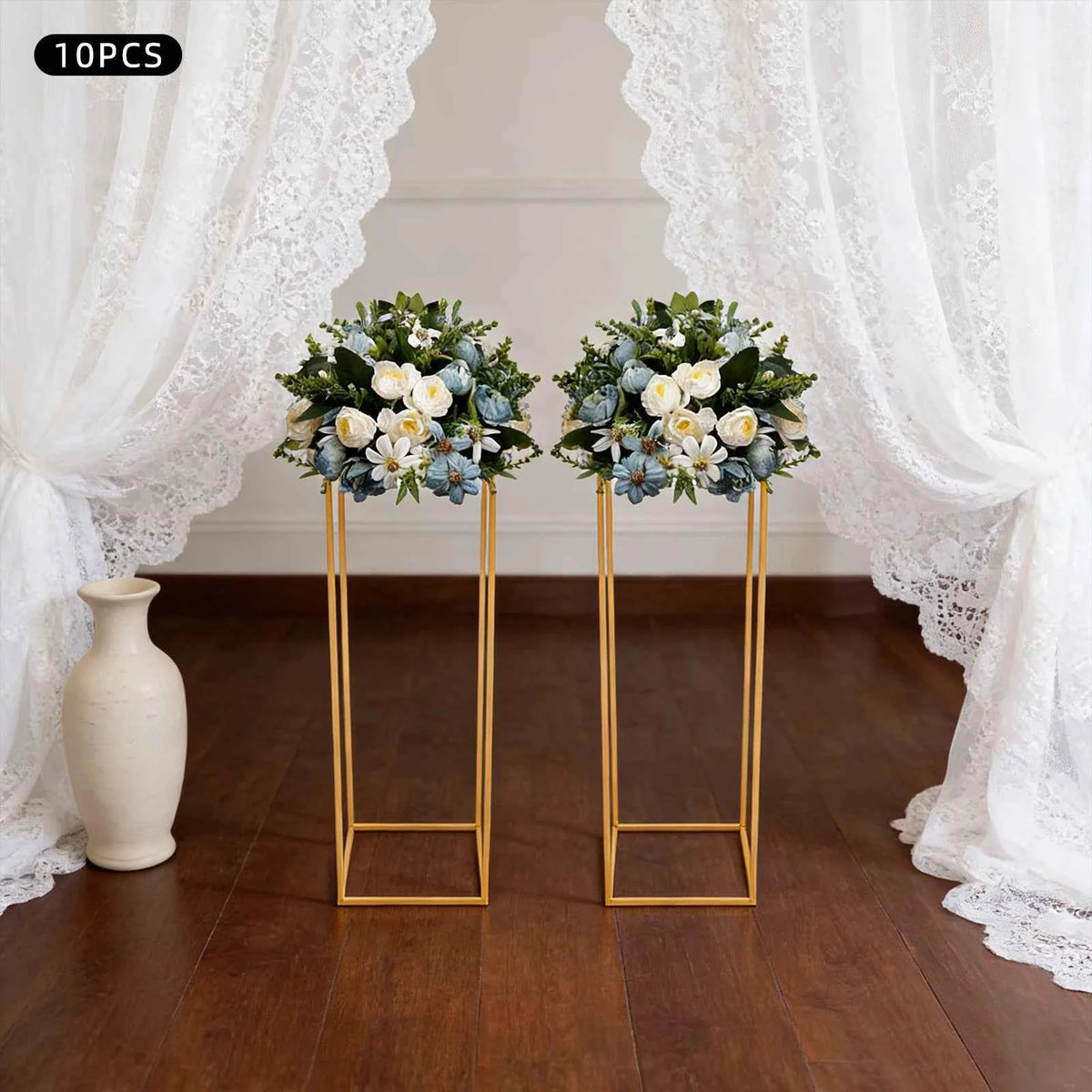 10Pcs Metal Flower Stand Set, Rectangle Wedding Centerpiece or Display Stand. Tall Cylinder Vase Holder.