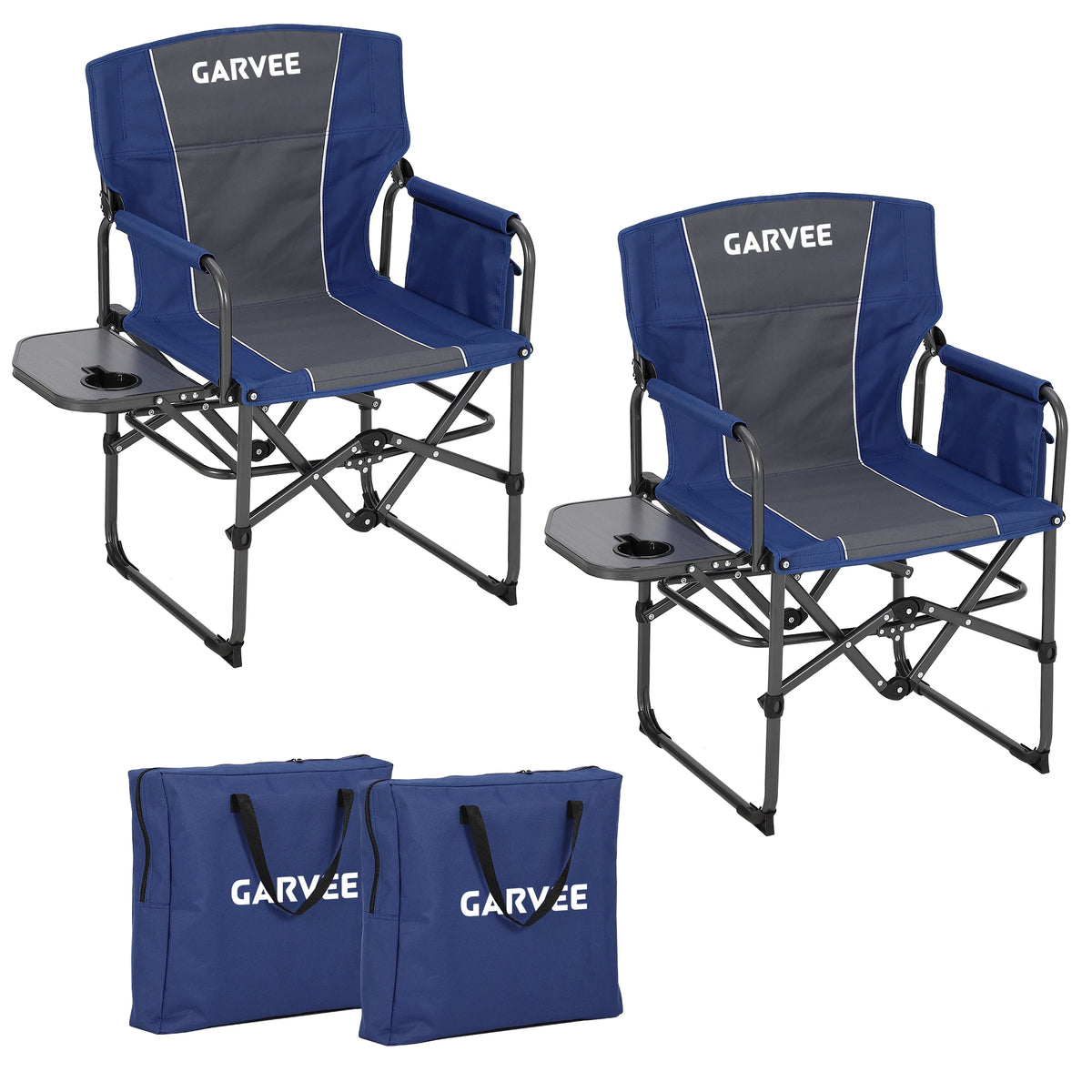 Camping Chairs 2Pack Folding Outdoor Furniture with Side Table, Cup Holder, Pocket & High Back – 400 lbs Support – Portable for Lawn, Beach, Picnic, Fishing – Comfortable Armrests