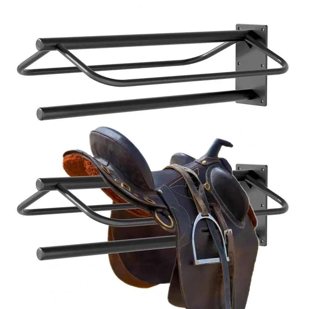 2Pcs Horse Saddle Rack with Pad Bar, Heavy‑Duty Wall Mount Metal Saddle Bracket, Western Saddle Storage for Tack Room, Stable, or Barn