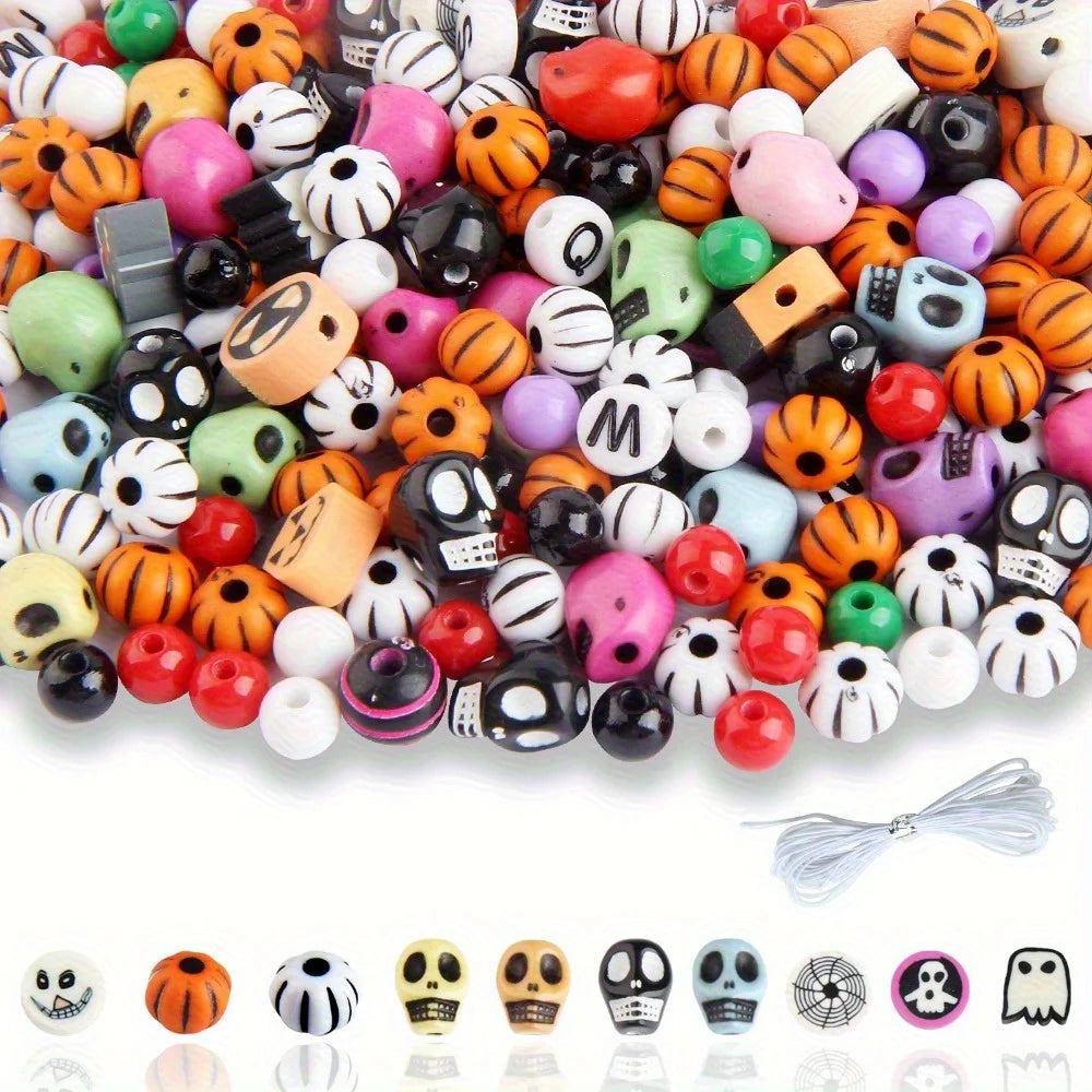 1box Halloween Beads Kits. Skull, Pumpkin, Acrylic Charms Beads for Jewelry Making. DIY Bracelet, Necklace. Handmade Accessories