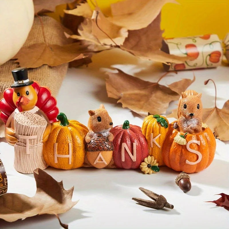 Thanksgiving Pumpkin Turkey Tabletop Centerpiece. Resin Turkey Figurines. Fall Harvest Table Decor. Thanksgivings or Autumn Decor