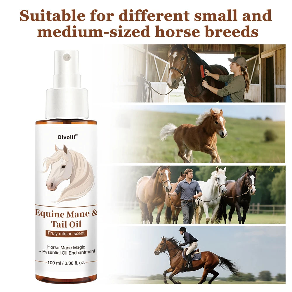 Horse Hair Care Oil, To keep a Shiny Coat, Mane & Tail,  Growth. Natural Plant Ingredients with  Detangler Conditioner Treatment. Grooming for All Breeds