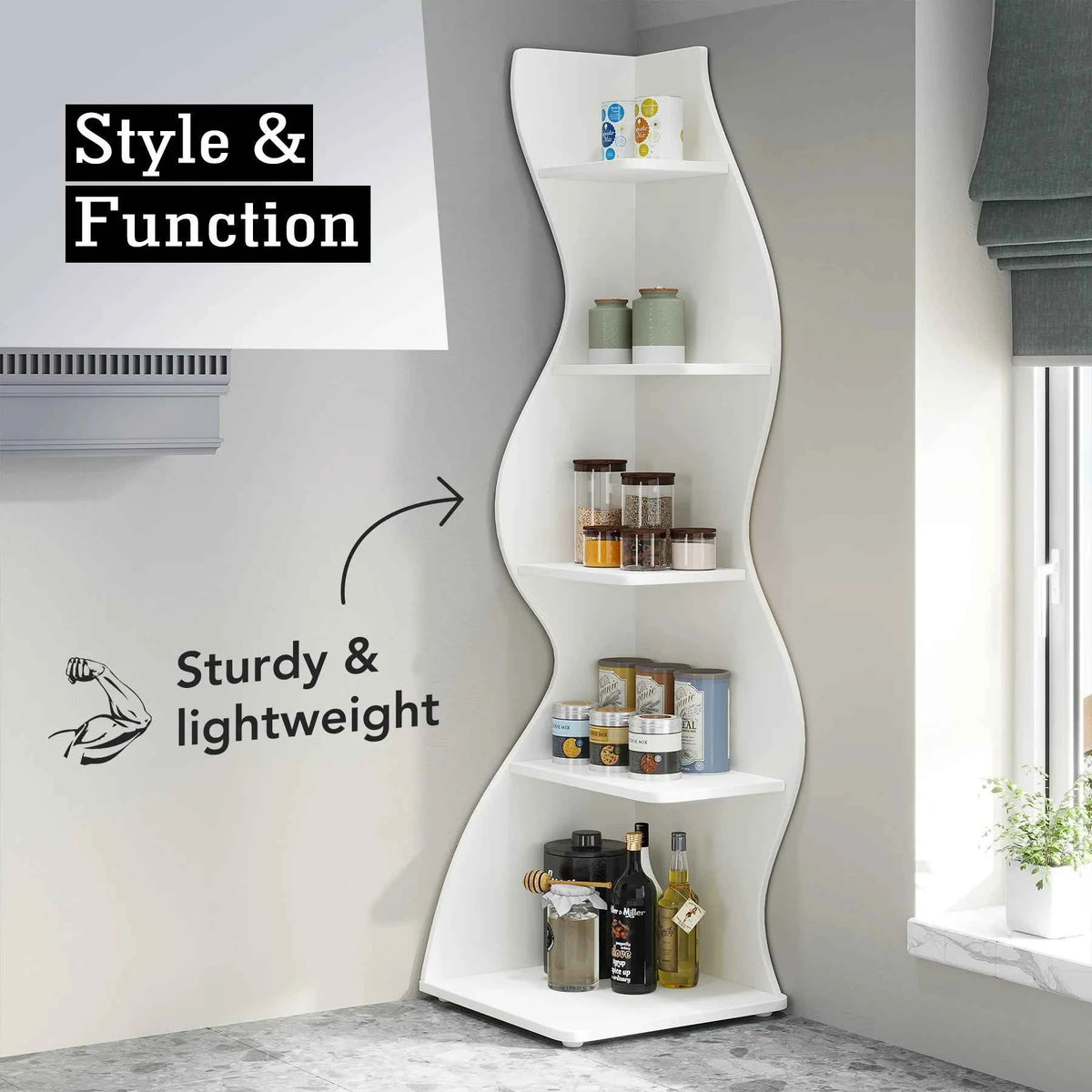 Tribesigns Corner Shelf, Stylish 5-Tier Corner Bookshelf,  Storage Rack. Plant Stand