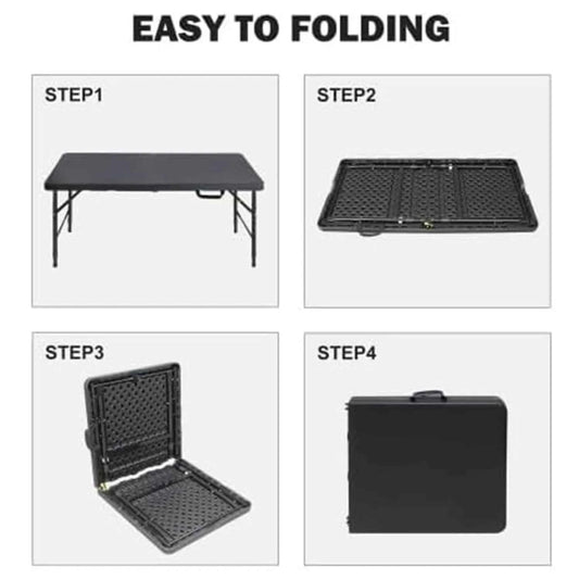 Folding Table 4ft Height, Adjustable Heavy-Duty Plastic 300lb Steel Frame, Portable Table with Carry Handle, Anti-Slip Feet, Waterproof & Easy to Clean,300LBS Weight Capacity for Indoor & Outdoor