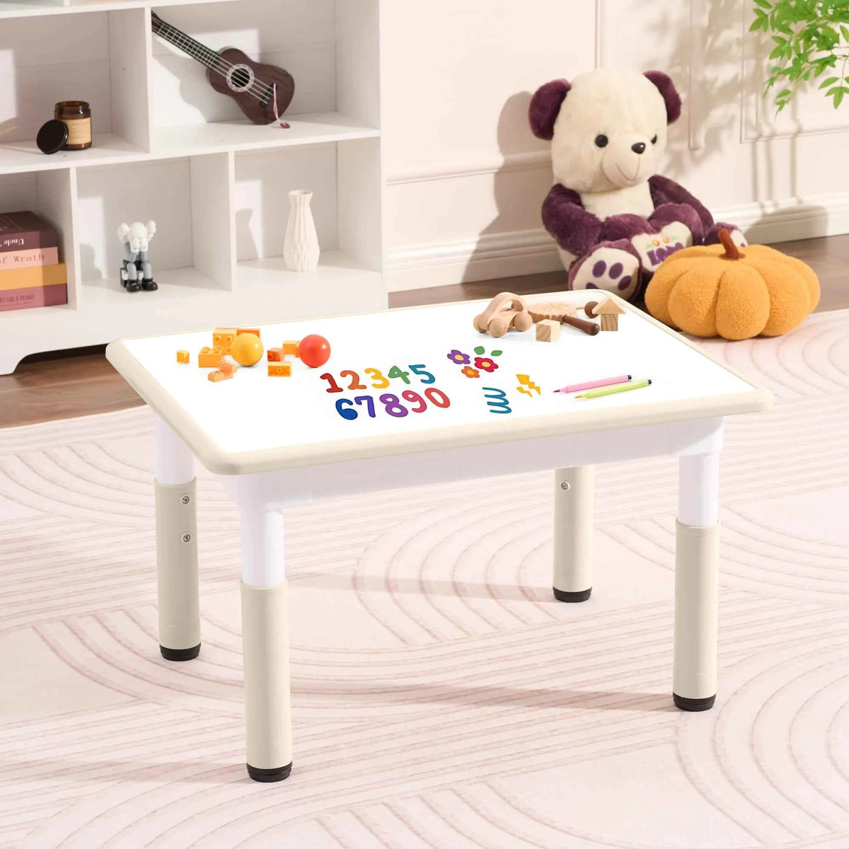 Kids Table 31.5" × 23.6", 7-Level Height Adjustable Toddler Activity Table, Graffiti-Proof Plastic Desk for Ages 3-8, Home & Daycare