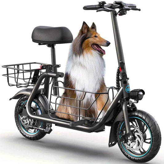 Gyroor Electric Scooter with Basket for Pet, 3 Riding Modes, Foldable Electric Scooter for Adults - up to 20 Miles, 18.6MPH