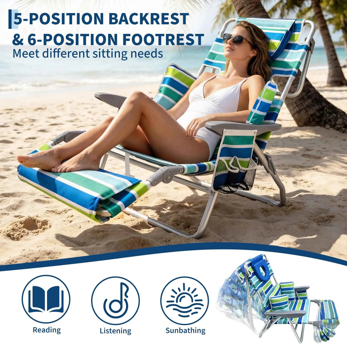 2Pcs Face Down Sunbathing Chair. Backpack Beach Recliner. Pool Lounger With Adjustable Footrest & Face Hole. Heavy Duty 330lbs