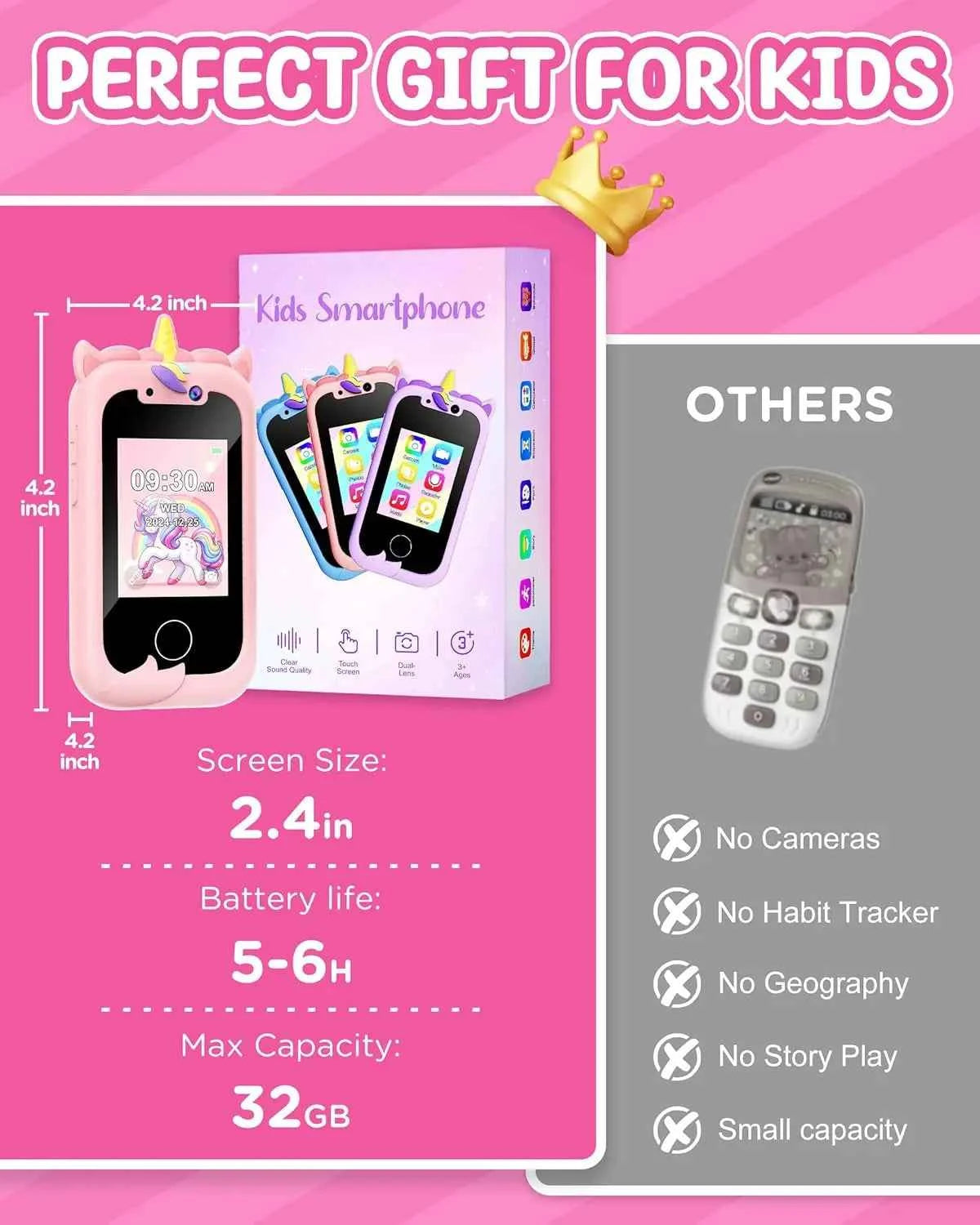Kids Smart Phone. Christmas, Birthday Gifts for Girls Age 3-10 - Working Real Play Cell Phone - Toddler Toy Learning Phone