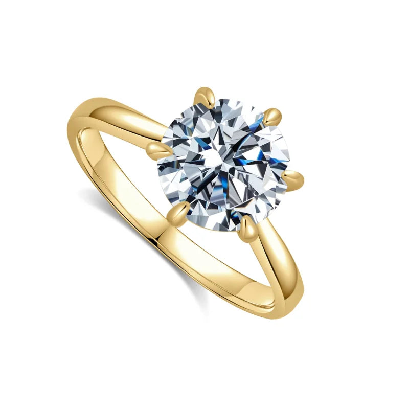 Classic Cubic Zirconia Ring with 18K Yellow Gold Plated Modern Six-Prong Halo Design,1/2/3/4CT for Women. Luxury Elegant Wedding, Anniversary Party. Lady Accessories Fashion Jewelry