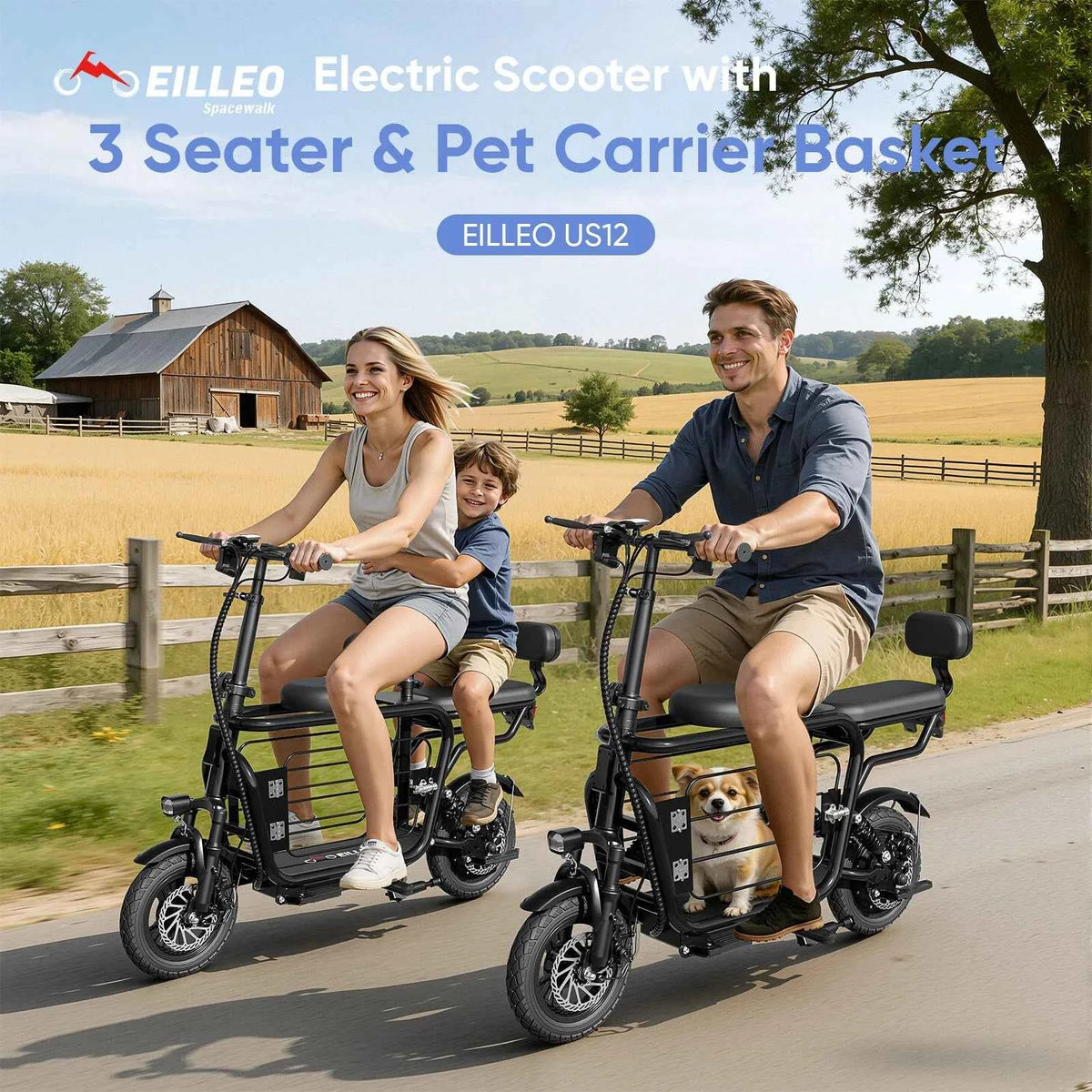 Eilleo Spacewalk 48V Electric Scooter for Adults with Large Pet Basket. 750W Motor, 18.75MPH, Foldable Commuter E-Scooter with Seat