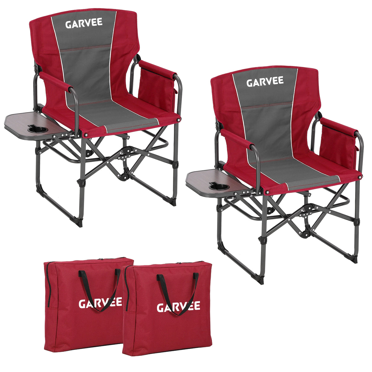 Camping Chairs 2Pack Folding Outdoor Furniture with Side Table, Cup Holder, Pocket & High Back – 400 lbs Support – Portable for Lawn, Beach, Picnic, Fishing – Comfortable Armrests