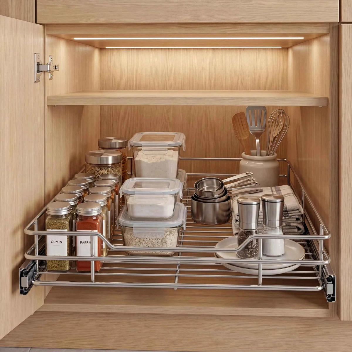 Pull Out Cabinet Organizer, It Is Heavy Duty. With A Full Extension Slide Out.