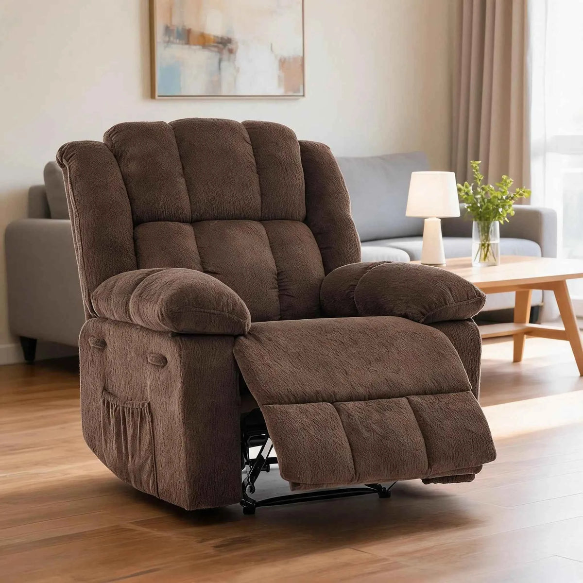 Extra Wide Manual Recliner Chair For Adults. 155 Degree Reclining Upholstered Armchair. Ergonomic Chair With Terry Cloth