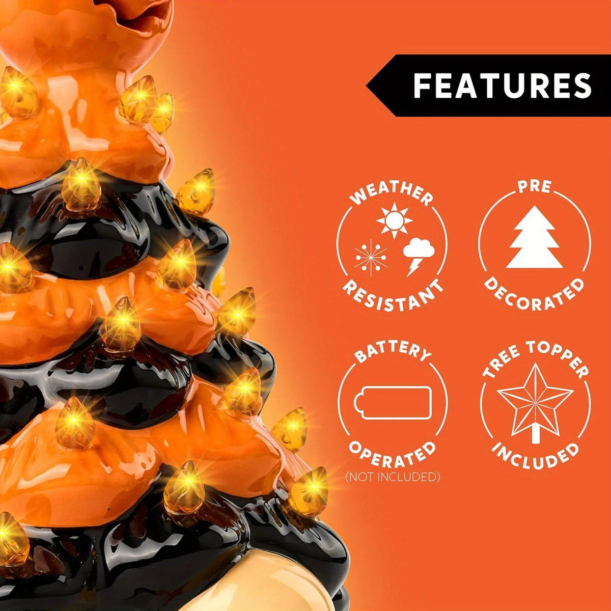 8.5 inch Tall Halloween Pumpkin Gnome Decoration, Ceramic Tree with Build-in LEDs. Tabletop Decor for Halloween, Indoor Party, Battery Operated,