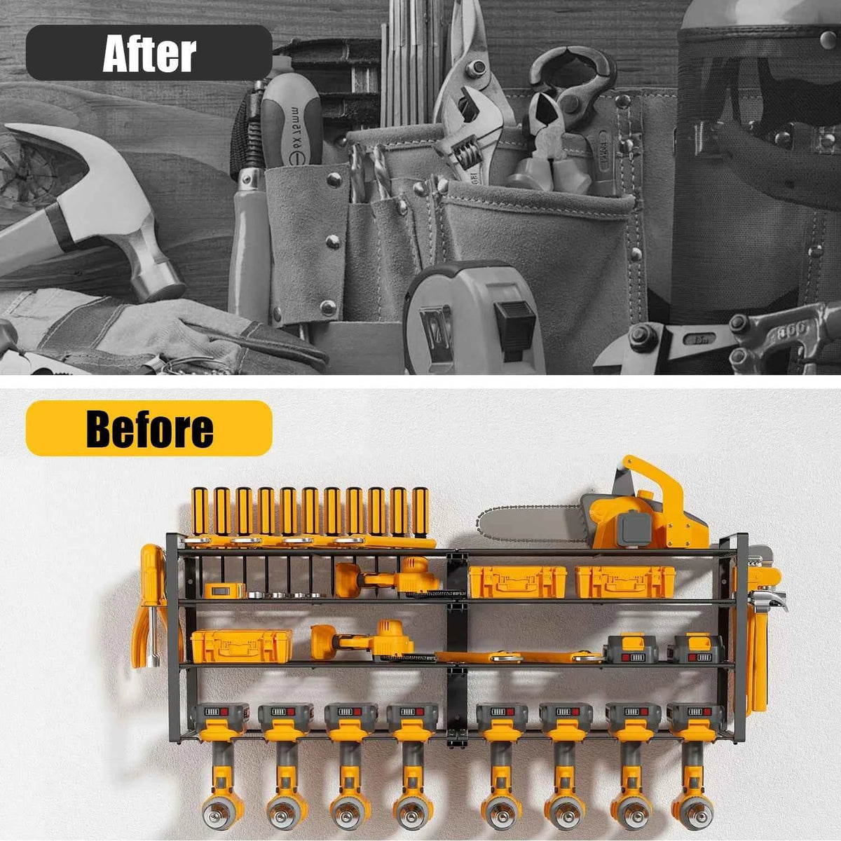 Power Tool Storage Rack 4 Layers Organizer-8 Tool Floating Shelf Wall Mount Heavy Duty Iron Drill Holder for Workbench