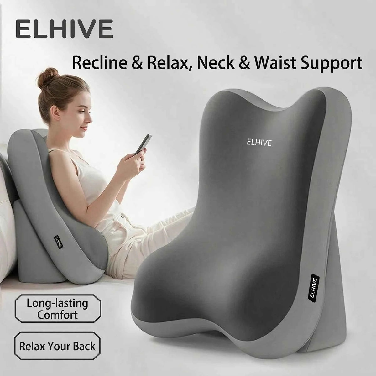 Adjustable Memory Foam Bed Wedge Back Support Pillow, Ergonomic Split 2-Piece Incline Cushion with Non-Slip Bottom