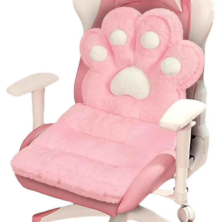 L-Shape Cat Paw Cushion, Kawaii Chair Pillow, Faux Rabbit Fur, Gaming Chair Cushion