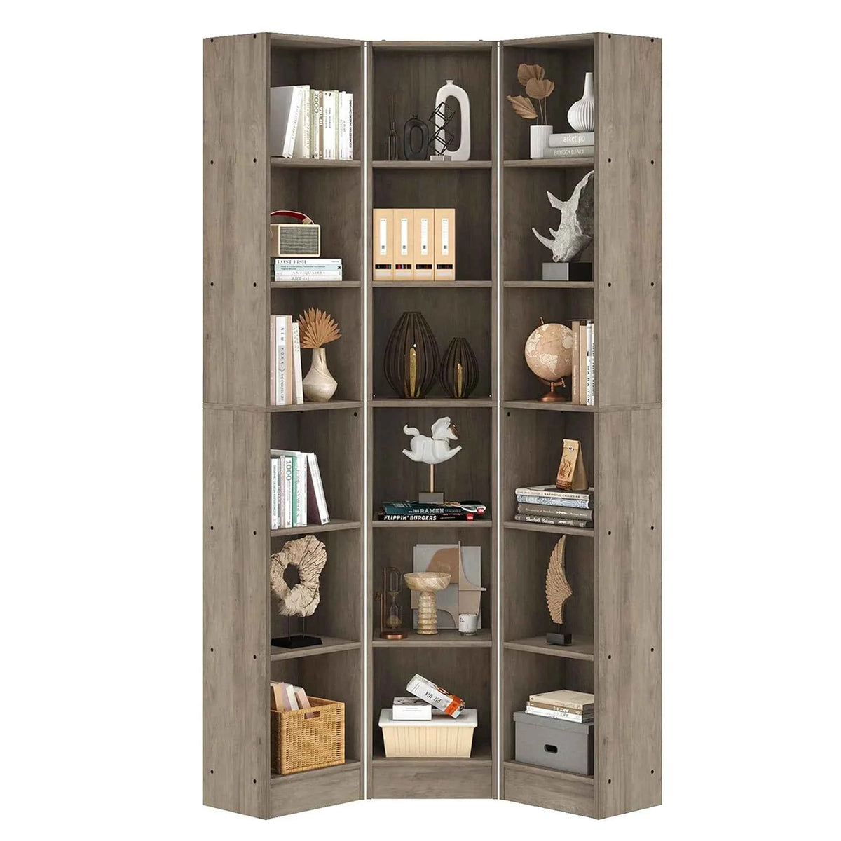 6-Tier Corner Bookshelf, 3-In-1 Tall Narrow Bookcase With 18 Open Cube Shelves.