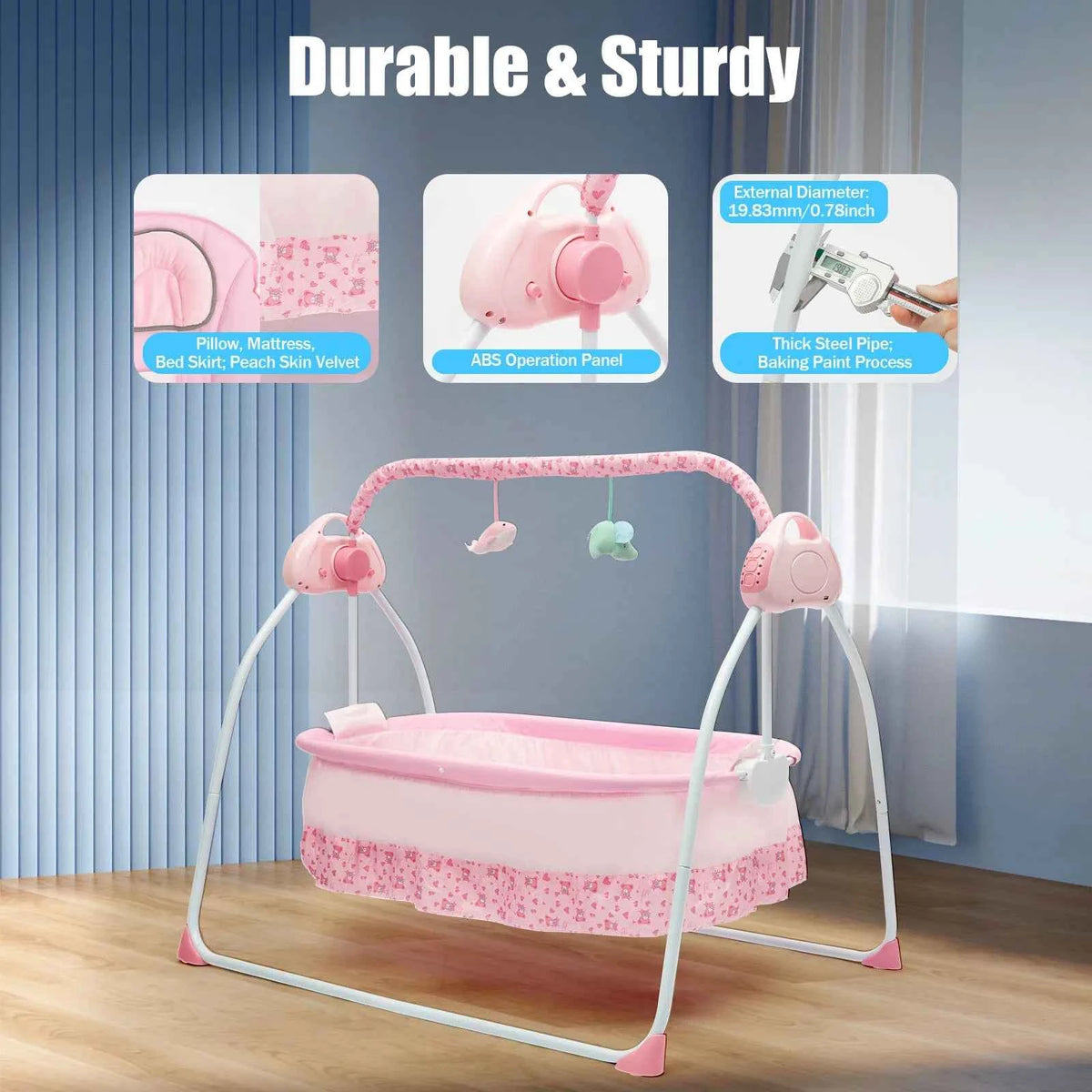 Cradle Swing or Sleeping Bed with Auto Rocking, 5 Speeds.  Stand Baskets. Bluetooth for Music.  Sleeping Basket for  0-18 Months