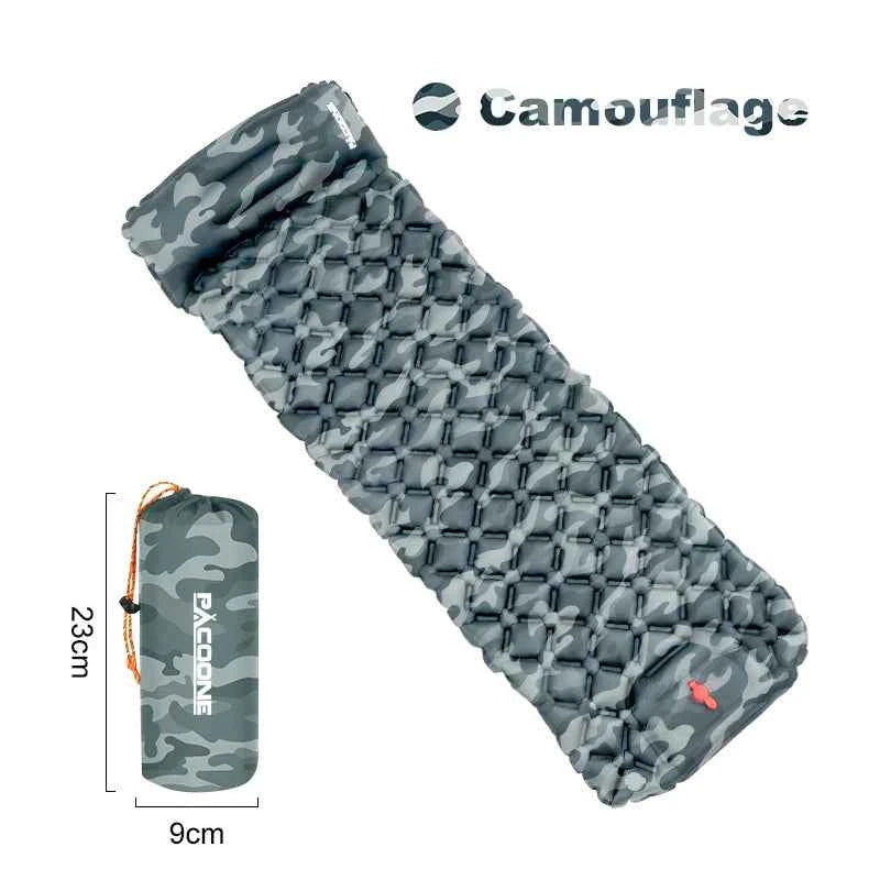 PACOONE Outdoor Sleeping Pad, Camping Inflatable Mattress,  Built-in Pump. Ultralight Air Cushion Travel Mat With Headrest For Travel