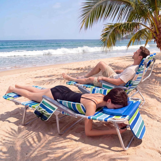 2Pcs Face Down Sunbathing Chair. Backpack Beach Recliner. Pool Lounger With Adjustable Footrest & Face Hole. Heavy Duty 330lbs