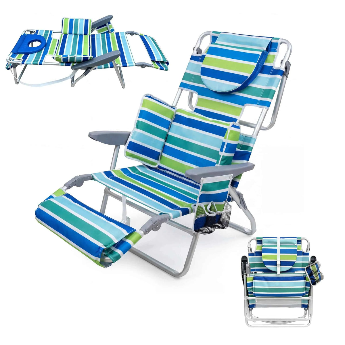 2Pcs Face Down Sunbathing Chair. Backpack Beach Recliner. Pool Lounger With Adjustable Footrest & Face Hole. Heavy Duty 330lbs