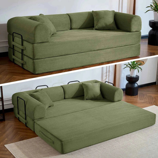 79’’ Folding Convertible Sofa Bed.  Corduroy Upholstered Boneless Couch, Loveseat Sleeper. Floor Sofa for Living Room or Bedroom
