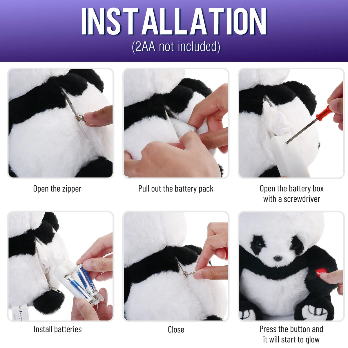 12'' Light Up Panda. Stuffed Animals Kawaii Panda Bear Plush w/ LED Light, Christmas, or Birthday Gift for Kids.  Hugging Toy