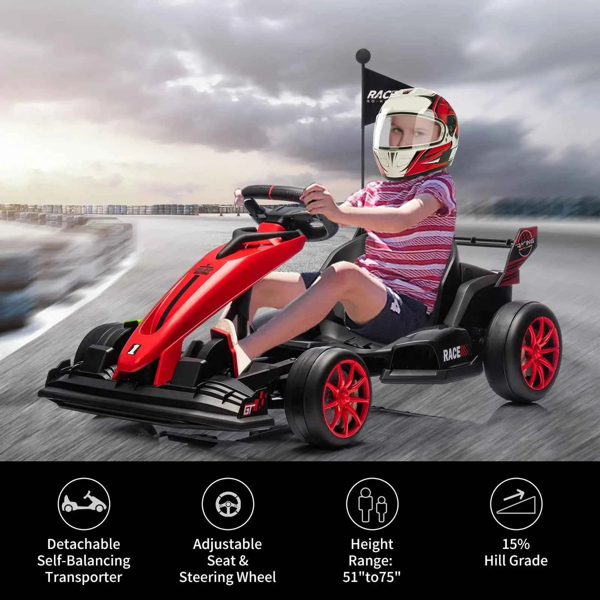 24V Electric Drift Go Kart For Kids, 400W Ride On Racing Car, 7.5 MPH Outdoor Drifting Toy With Adjustable Frame, Brake & Belt
