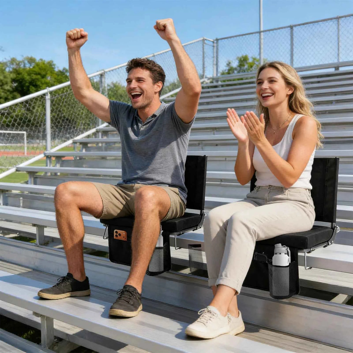 JHK Outdoor Foldable Seat with Back Support. Wide Portable Lightweight Chair with 3.15" Thick Padded Comfortable Seat