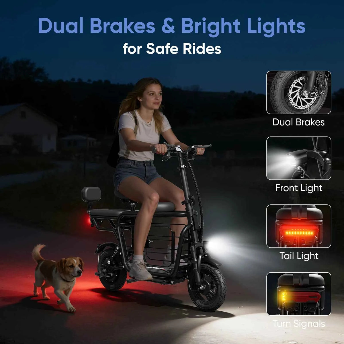 Eilleo Spacewalk 48V Electric Scooter for Adults with Large Pet Basket. 750W Motor, 18.75MPH, Foldable Commuter E-Scooter with Seat