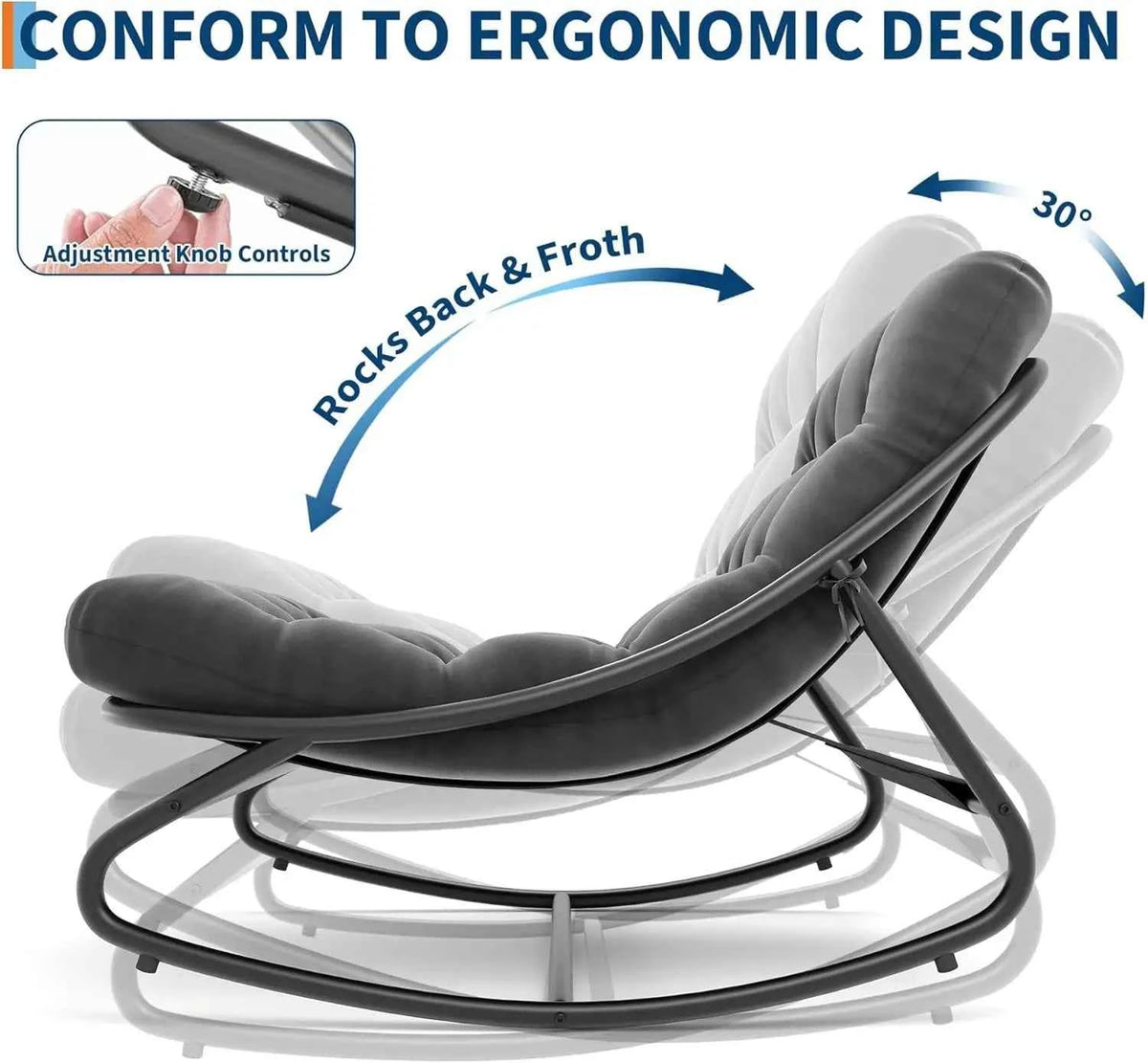 Papasan Rocking Chair Outdoor - Comfy Rocking Chair with Metal Frame, Adjustable Papasan Chair with Waterproof Cushion, 400lbs Capacity for Patio Porch Garden