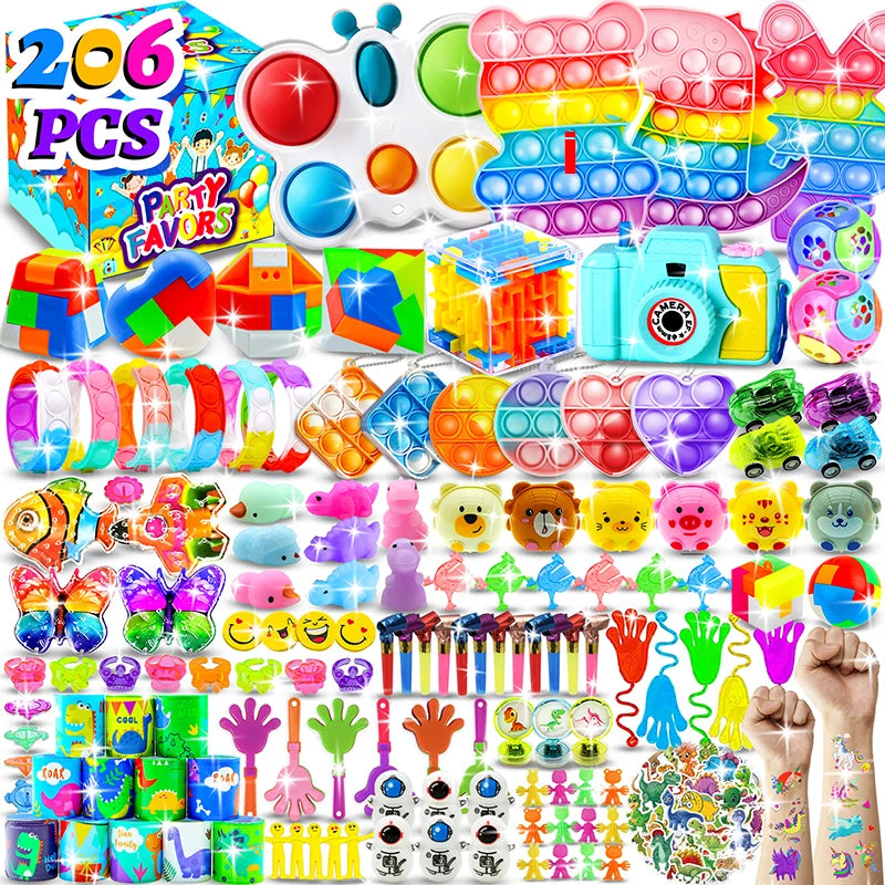 Kids Fidget Toys Party Favors Pack - Sensory Set Gifts with Stickers, Goodie Bag Fillers, Treasure Box, Classroom Prizes for School