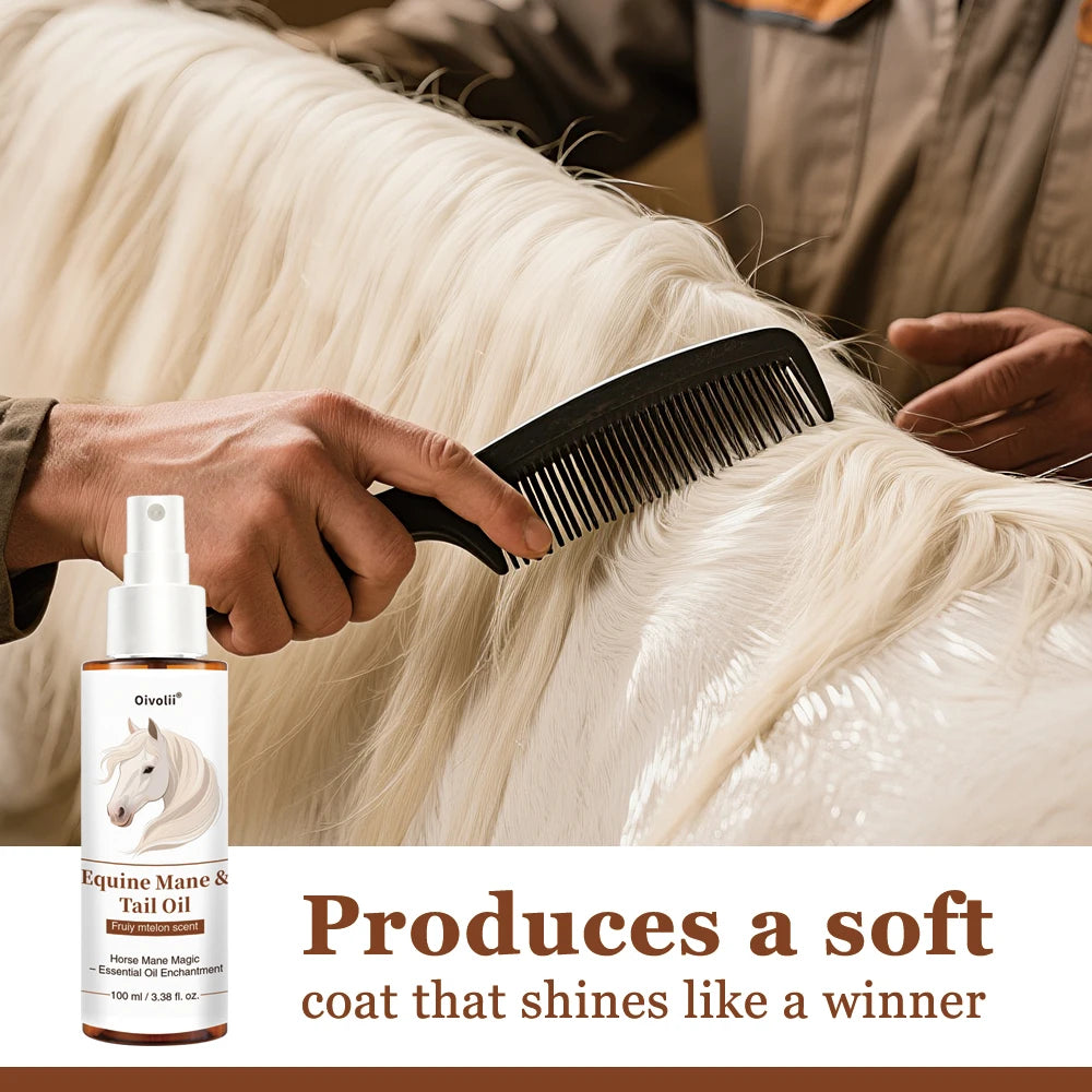 Horse Hair Care Oil, To keep a Shiny Coat, Mane & Tail,  Growth. Natural Plant Ingredients with  Detangler Conditioner Treatment. Grooming for All Breeds