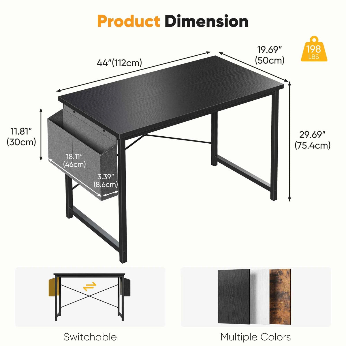JHK 31IN to 55 Office Desk with Storage Bag. Metal Frame, Wood Tabletop, Easy Assembly