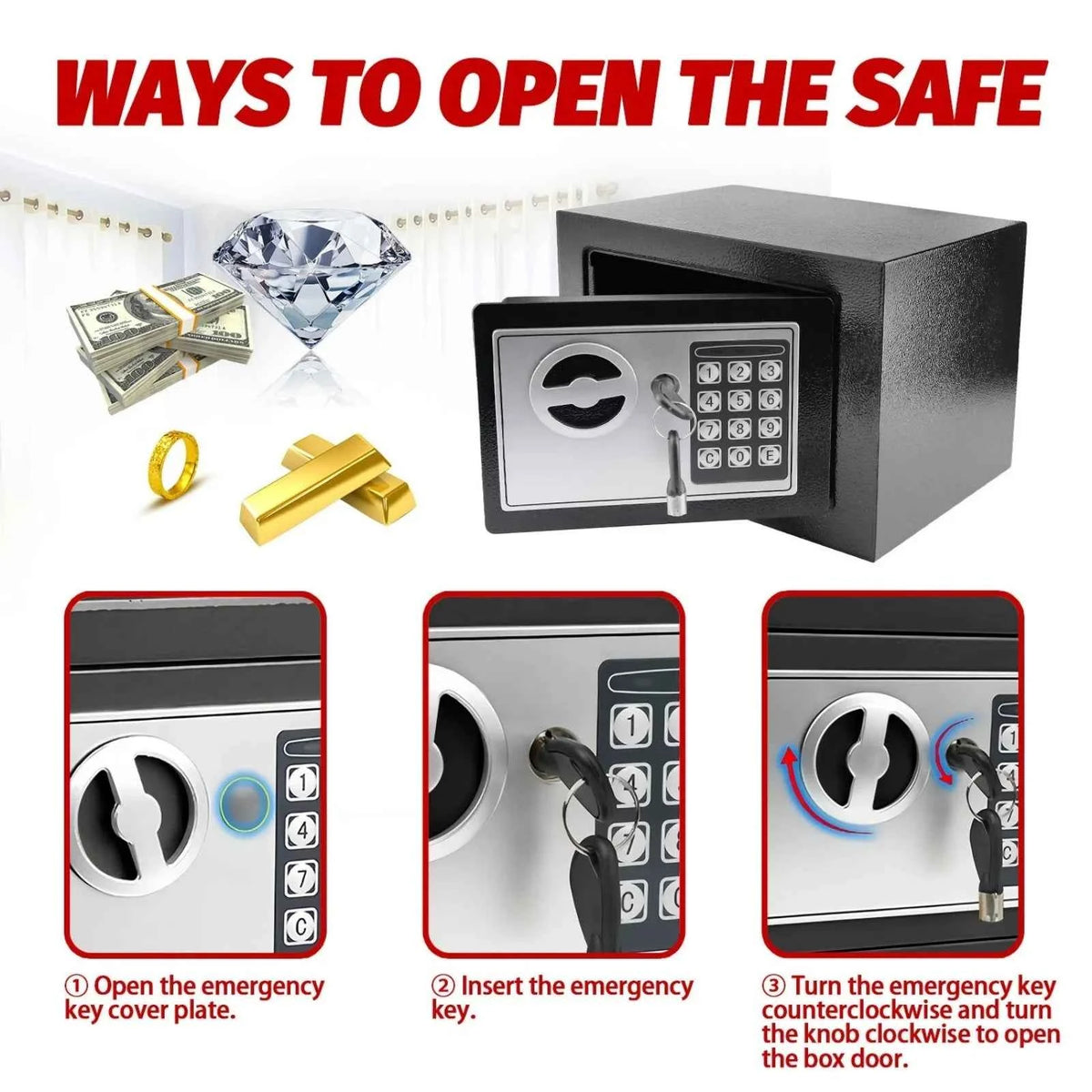 Digital Electronic Safe Box, Keypad Lock Security. Home, Office, Cash, Jewelry and more