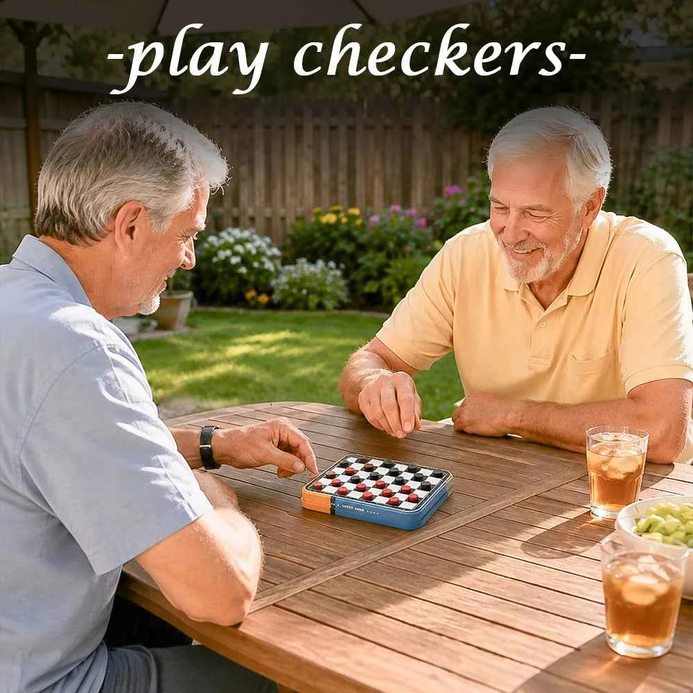 Portable 3‑in‑1 Chess, Checkers, & Ludo Board Game Set. Folding Storage Travel Family Puzzle Game, 2‑4 Players. Educational.