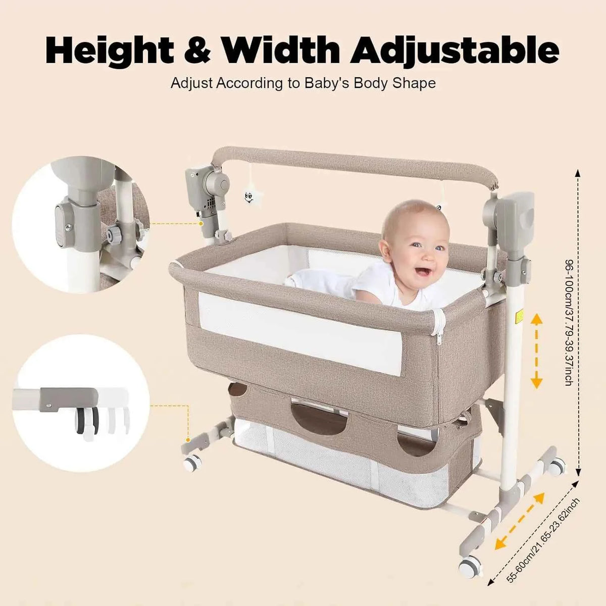 Smart Electric Baby Bassinet,  Bedside Sleeper with Music Play, Automatic Cradle with 3 Speed Timing and 5 Speed Wobbling, Portable Baby Bed Height Adjustable Crib, with Nets + Mattresses