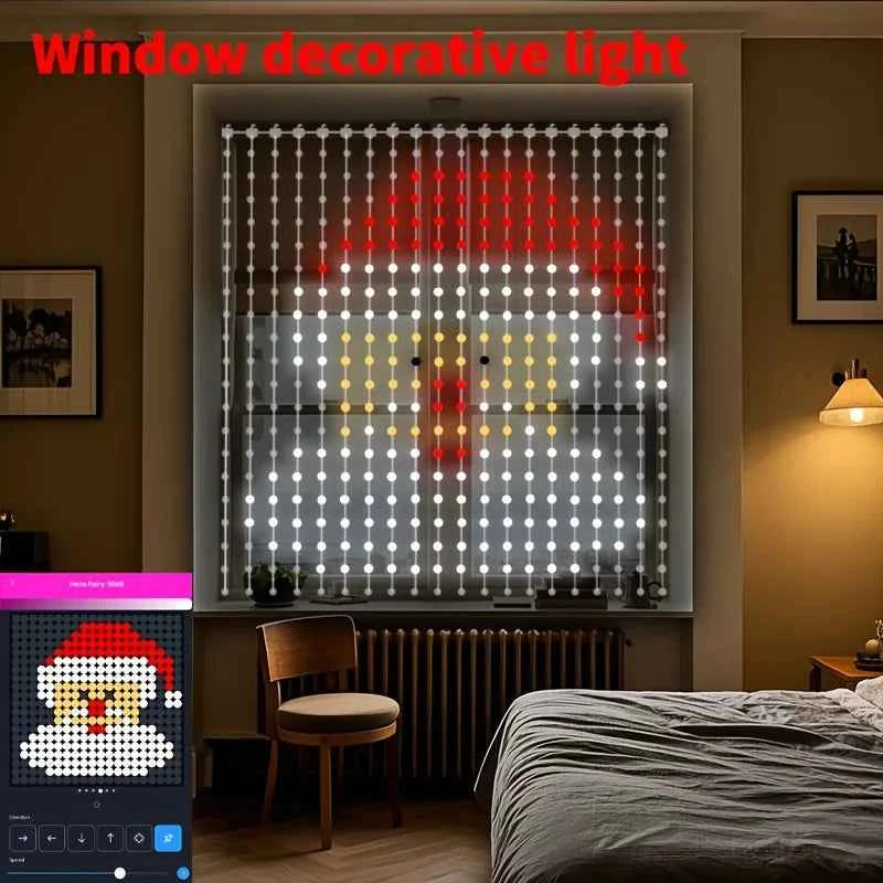 RGB Smart LED Curtain Fairy Lights, APP DIY Programmable Music Sync Dynamic Lighting, Indoor & Outdoor Background Decor for Christmas & Party