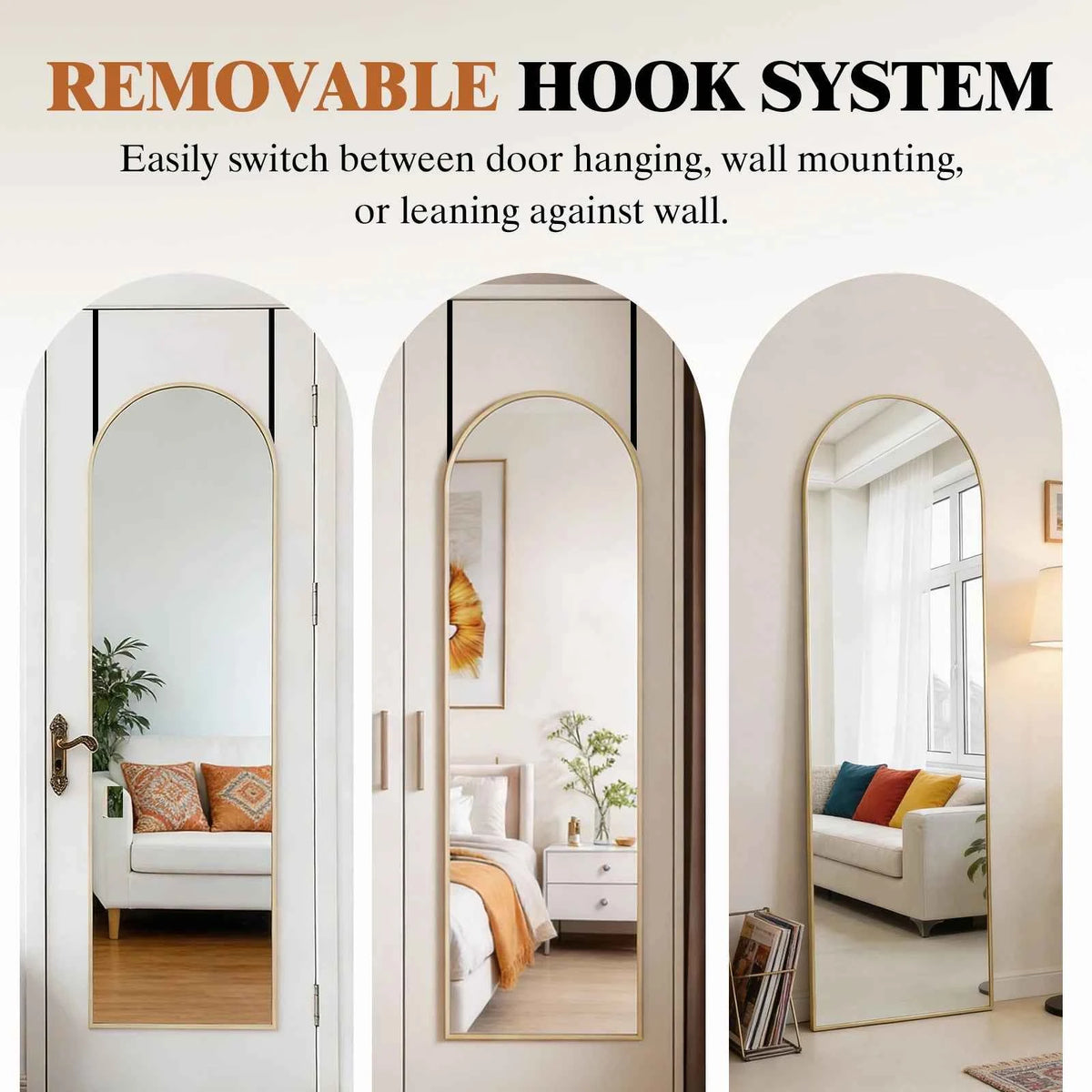 MCQ 47x14 Inches Arched Full Length Mirror. Door Hanging  or Wall Mounted Aluminum Alloy Frame.﻿