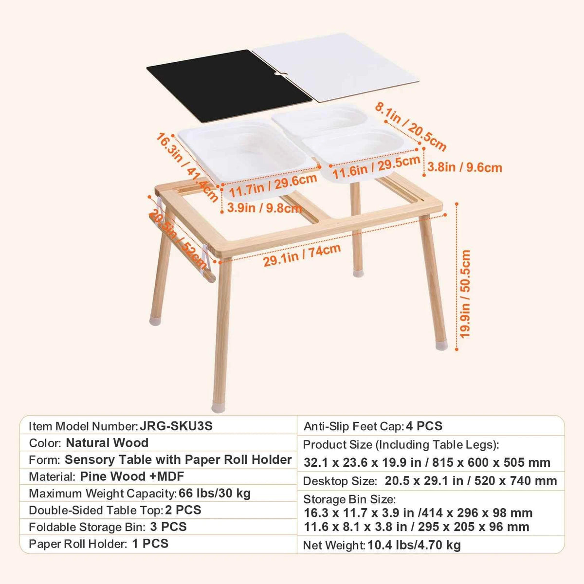SucceBuy Wooden Sensory Table for Kids Activity with 3 Foldable Storage Bins & Double-Sided Board.  Indoor/Outdoor for Studying