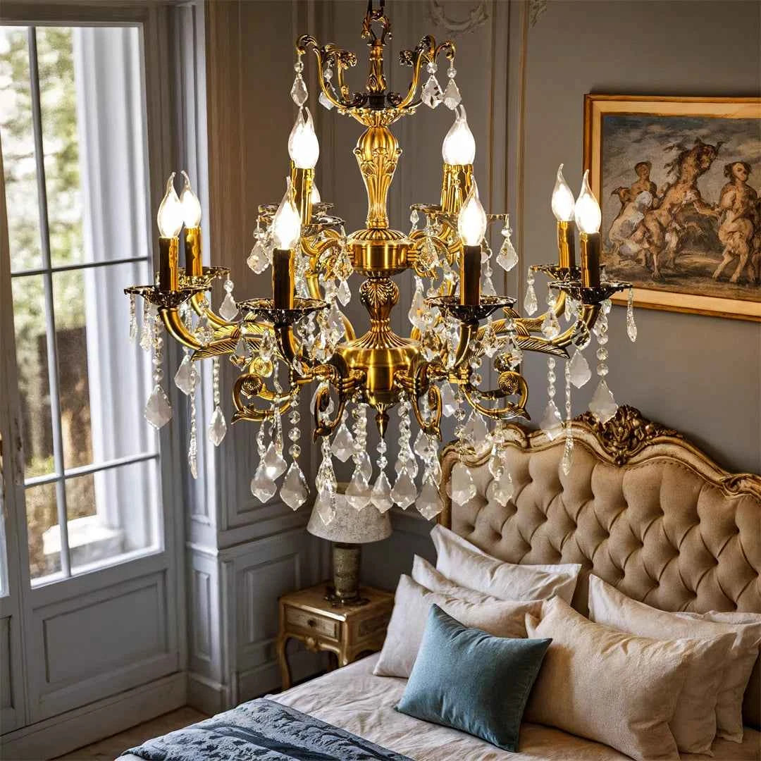 Antique Bronze LED Candle Pendant Ceiling Light Fixture with 6 Filament Bulbs for Crystal Chandeliers.