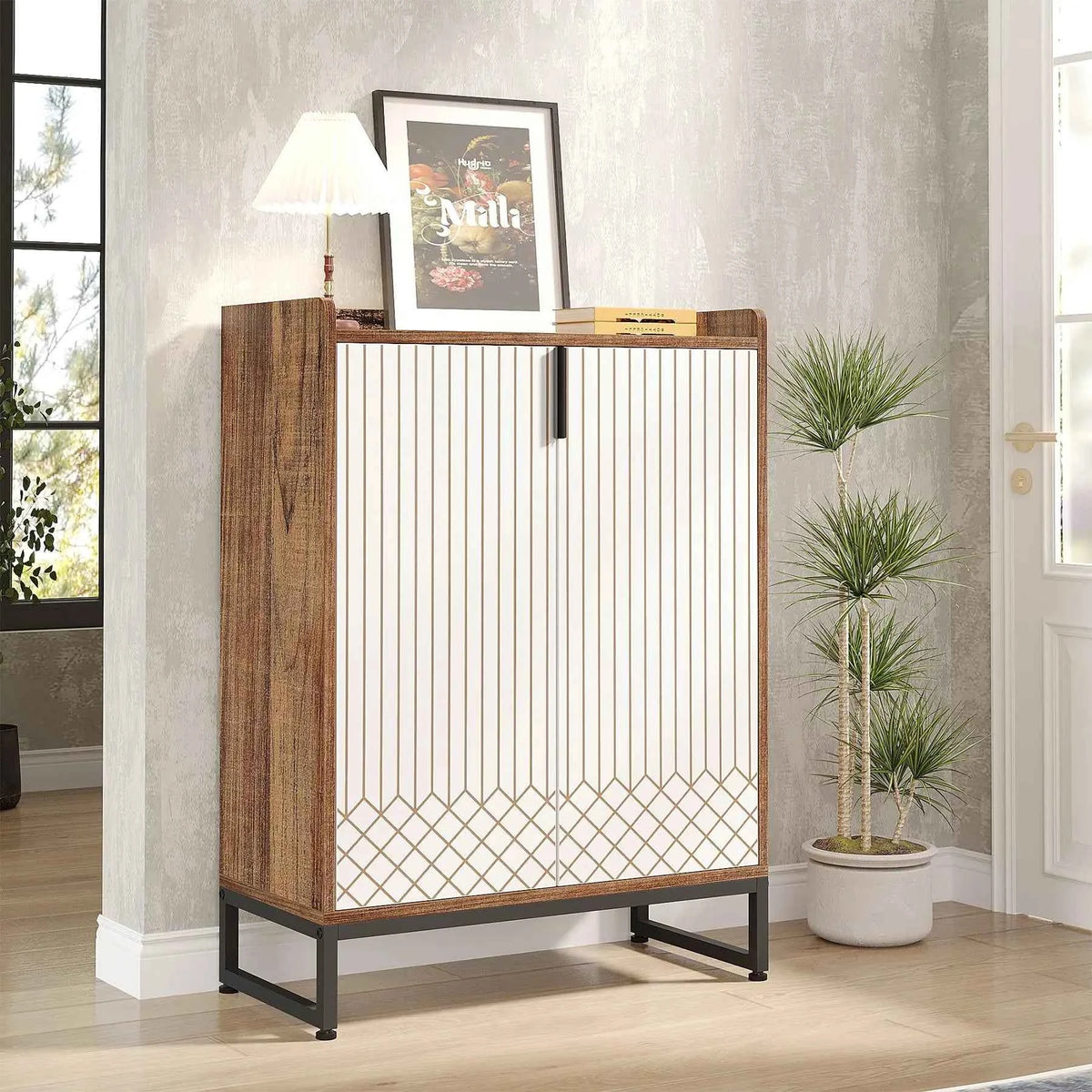 Tribesigns  Cabinets with Doors, 5-Tier Rack, Wood Storage Cabinet.