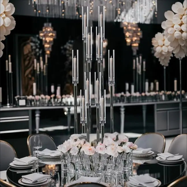 6PCS Clear Candelabra Centerpiece for Weddings. 8 Arm Acrylic 38.5 Tall Floor Candle Holder