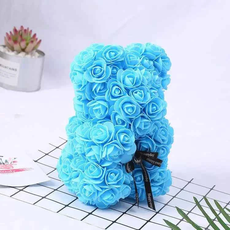 25cm Artificial Teddy Rose Flower Bear with Box. Romantic Valentines Day Gift, Girlfriend,  Anniversary, Wedding Party, Supplies