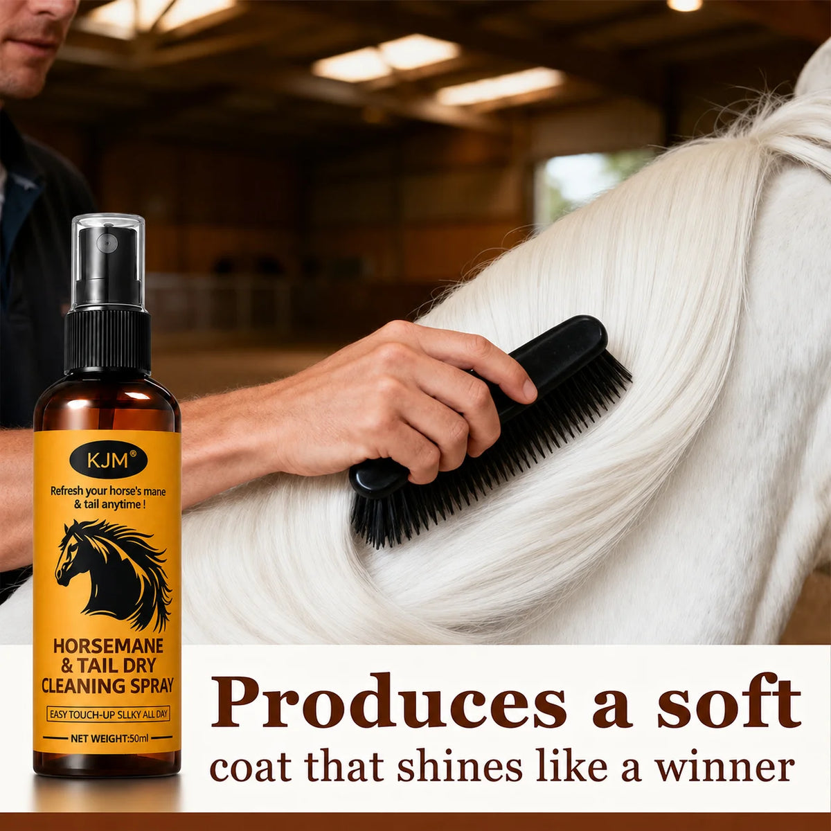 KJM Horse Mane & Tail Detangling Spray. Mild Natural Botanical Extract, Quick, Smooth, Soft Shiny Non Greasy Equine Daily Groom Spray